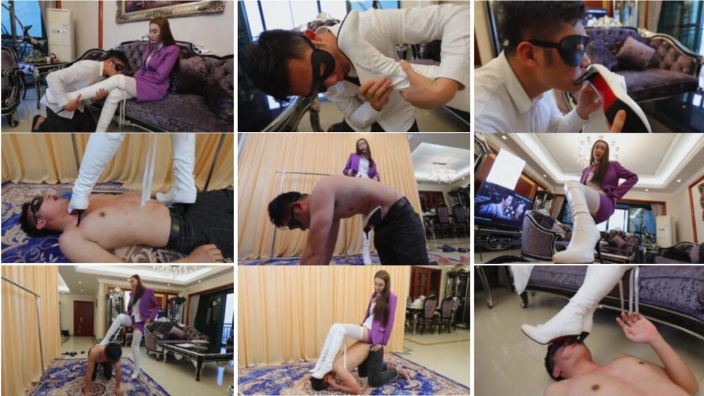 HPL Qixinzhizhan foot fetish training video download | Weixi white boots and white stockings trample on the perverted thief