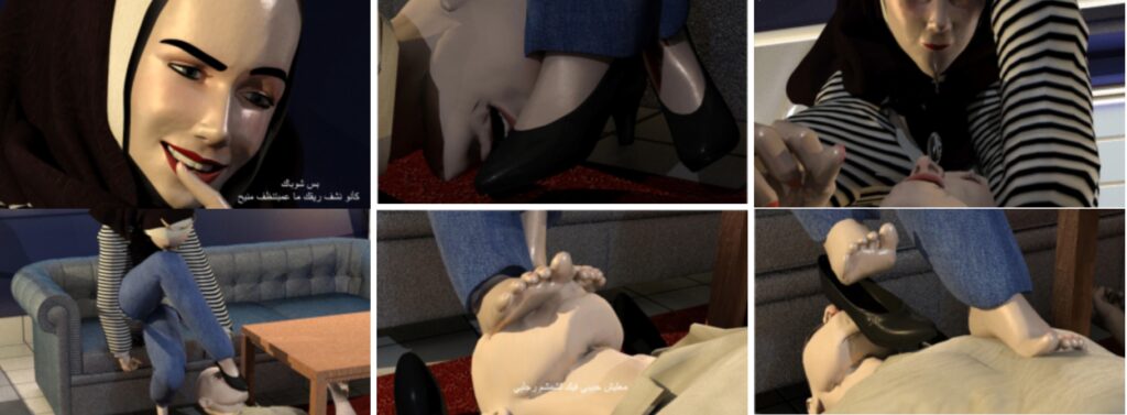 3D Animation | The miserable life of the slave of the Arab Queen - licking the Queen&#39;s dirty shoes and smelling her original feet every day