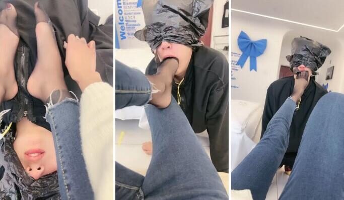 Routine live broadcast silk foot fetish training video replay download Qiuqiu Queen | High heels black stockings foot fetish spit food and feed holy water