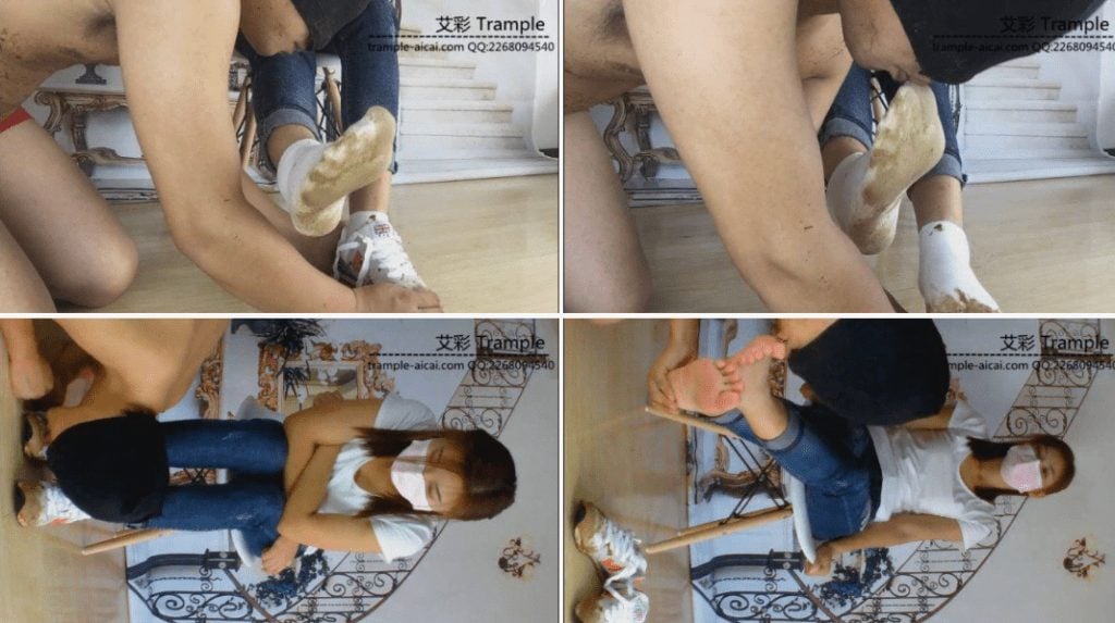 雨后美女沾满泥土的的鞋袜用男孩的舌头清理