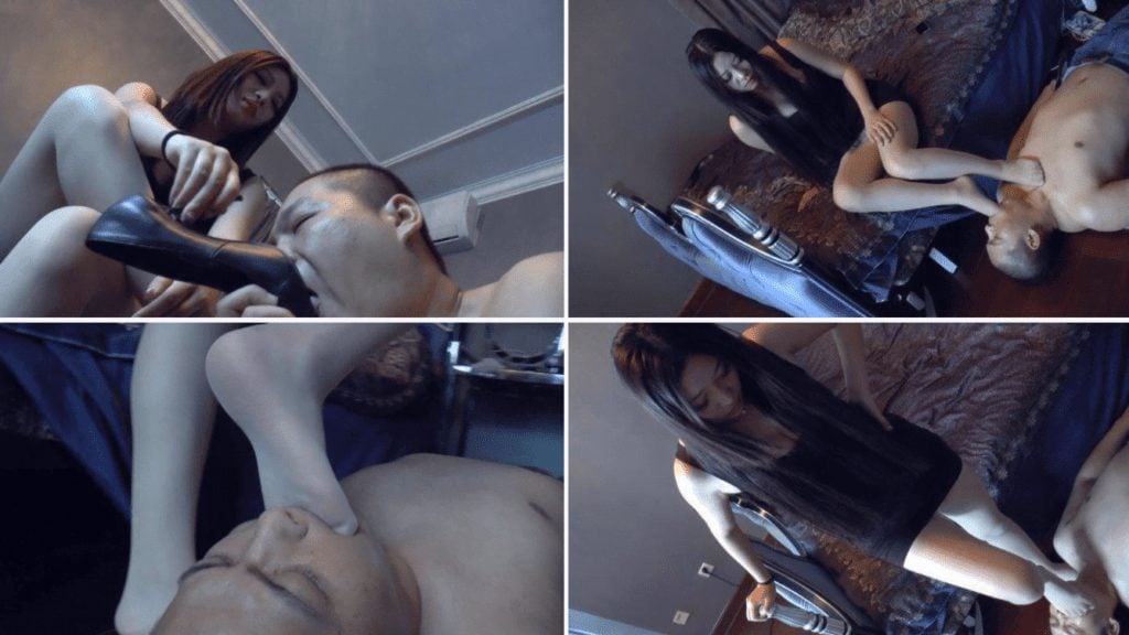 Talking about silk and feet | Liu Liu slaps and spit humiliates the cuckold slave
