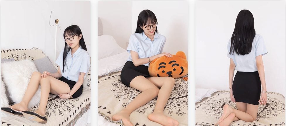袜啵啵|076期 稚予-建行制服、平底鞋、肉丝-脚尖透明款