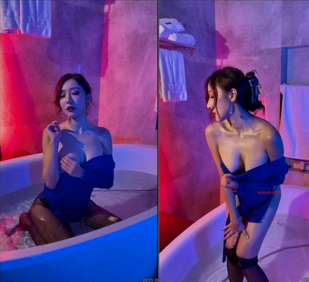 XiuRen Model Series | Wang Xinyao Video Photo Oiled Blue Dress Bathtub Black Silk