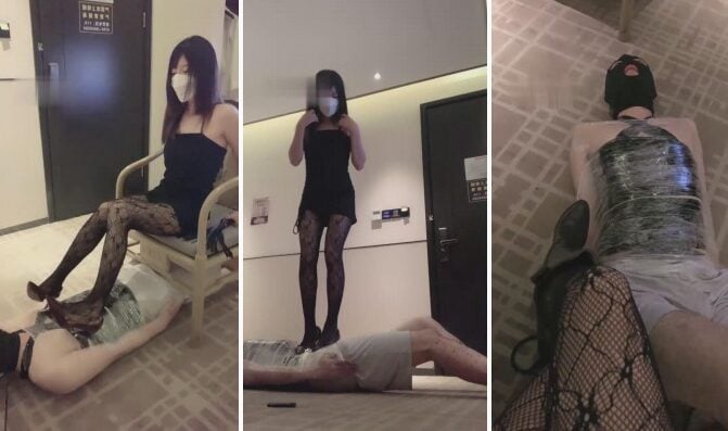 Bao Ye | The heroine in black fishnet stockings tramples on the mummy and binds her