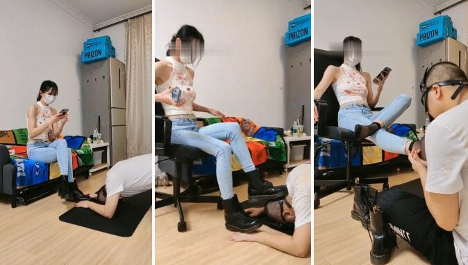 暴力美学|靴内短黑丝恋足调教