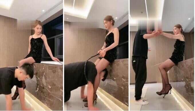 Nicole | Black stockings bathtub wet body silk foot training