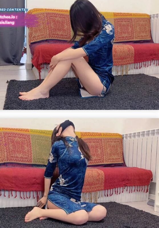 TheJessieJiang瑜伽频道|蓝色旗袍肉丝瑜伽-视频截图