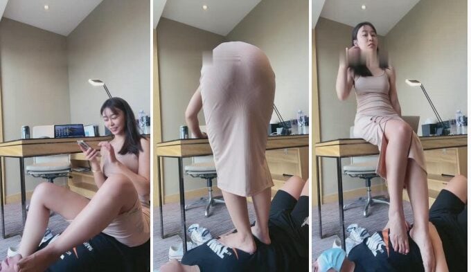 套路直播女王 夏芙S 办公桌下的恋足脚奴 恋足舔脚视频下载