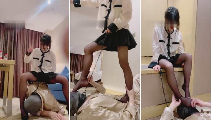 犬の兄弟ネイルサロンの黒いシルクの少女が最初に通行人を魅了した