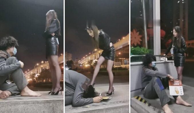 樱桃大大|户外乞丐被富家女高跟丝袜羞辱