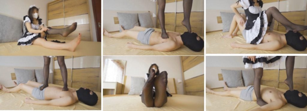 「贝琳|邪恶女仆原味黑丝脚羞辱 丝袜恋足调教踩踏视频下载