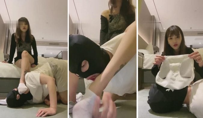 路子|运动后原味内裤白袜羞辱脚垫M