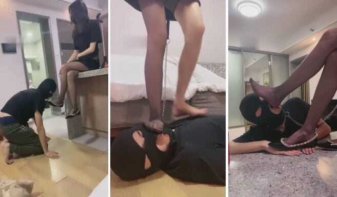 Shenzhen Wanyi Couple | Watching the car model black silk girlfriend abuse the cuckold dog