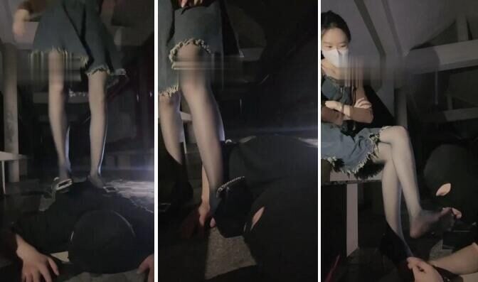 Just in case | Late night outdoor long-legged beauty teases dog
