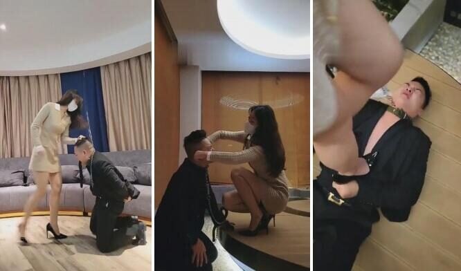 ヘモ |ウェン・ラッシュは股間を蹴り、踏みつけ、そして激しく叩いて雌犬に教訓を与えた