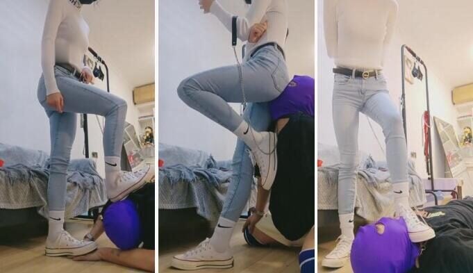 Violent aesthetics | Student S white socks and canvas shoes kicking crotch and suffocating