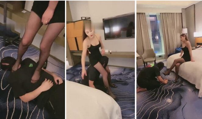 Nuoxi|The queen kicked her bare feet in black silk and high heels and suffocated