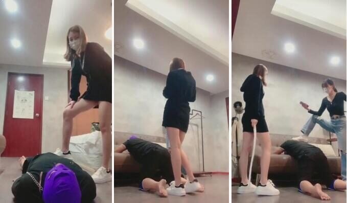 套路直播恋足调教 暴力美学S | 教素人闺蜜原味虐狗