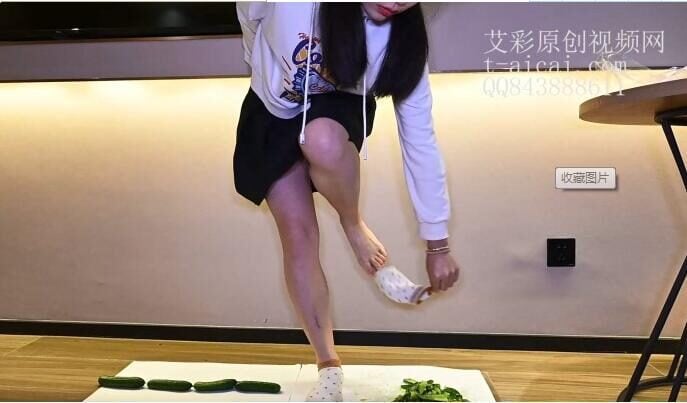 Nana | First try of stepping on cucumber with bare feet and white socks