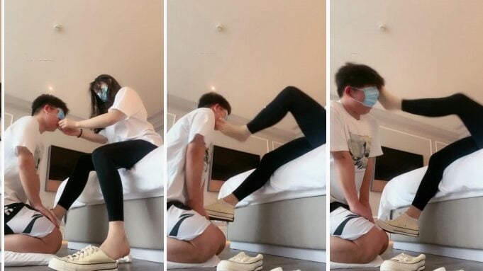 强抚|学弟的白袜脚耳光初体验