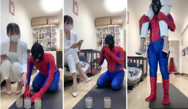 暴力的な美学 |スパイダーマンのコスプレイヤーとOLのパンツ遊び