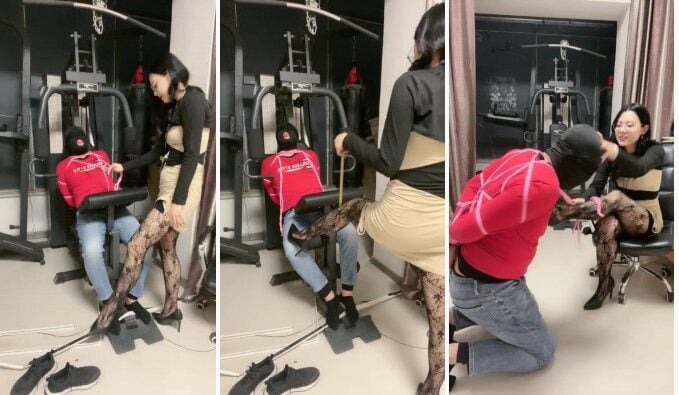 初见 | 健身房丝足女王虐待捆绑狗鞭抽窒息