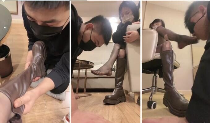 阿月 | 黑丝长靴舔脚调教