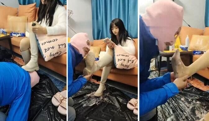 万灵 | 长靴裸足踩踏喂食