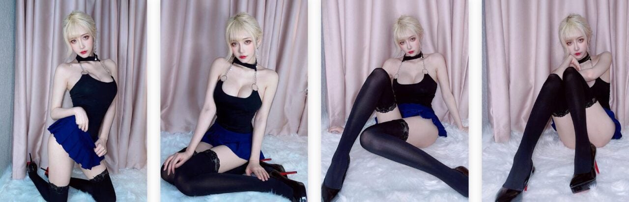 啾小妍 | 金发芭比厚黑丝大腿袜