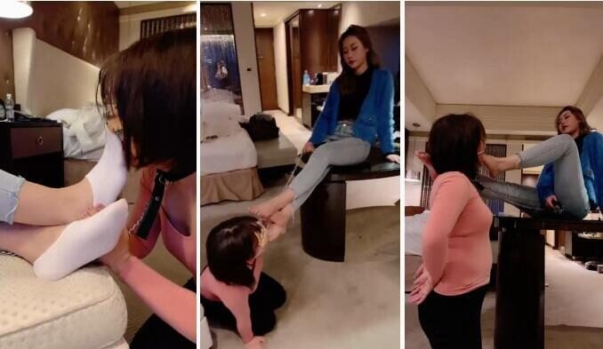Erbao | Long boots, white socks, bare feet, humiliating female M