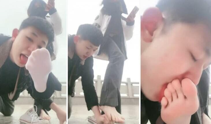 强抚 | 爬山户外遛狗舔白袜脚