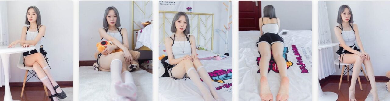Wulian Media提供の、ストッキング姿の美しい足の写真セットと動画をダウンロードできます | 白いミドル丈ストッキングを履いたシャオアイ - 雲と煙が雨に変わる（動画付き）