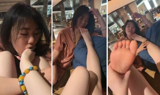 The oranges are not ripe | The amateur girl smells her socks and smells her feet