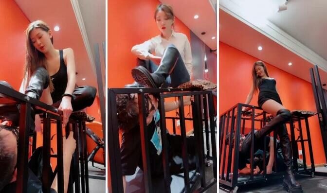 Lord Boss & Irene | Double S Serial Slaps, Dog Cage, Long Boots, Crotch Kicks