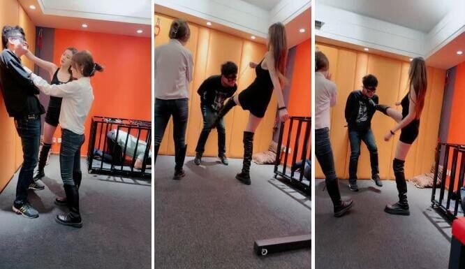 套路直播领主老大&艾琳s女王SM调教视频回放下载 | 双S连环耳光关狗笼长靴踢裆