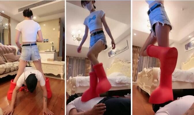 Violent aesthetics | goddess's aerobics heavy rubber boots stomping head whipping kicking