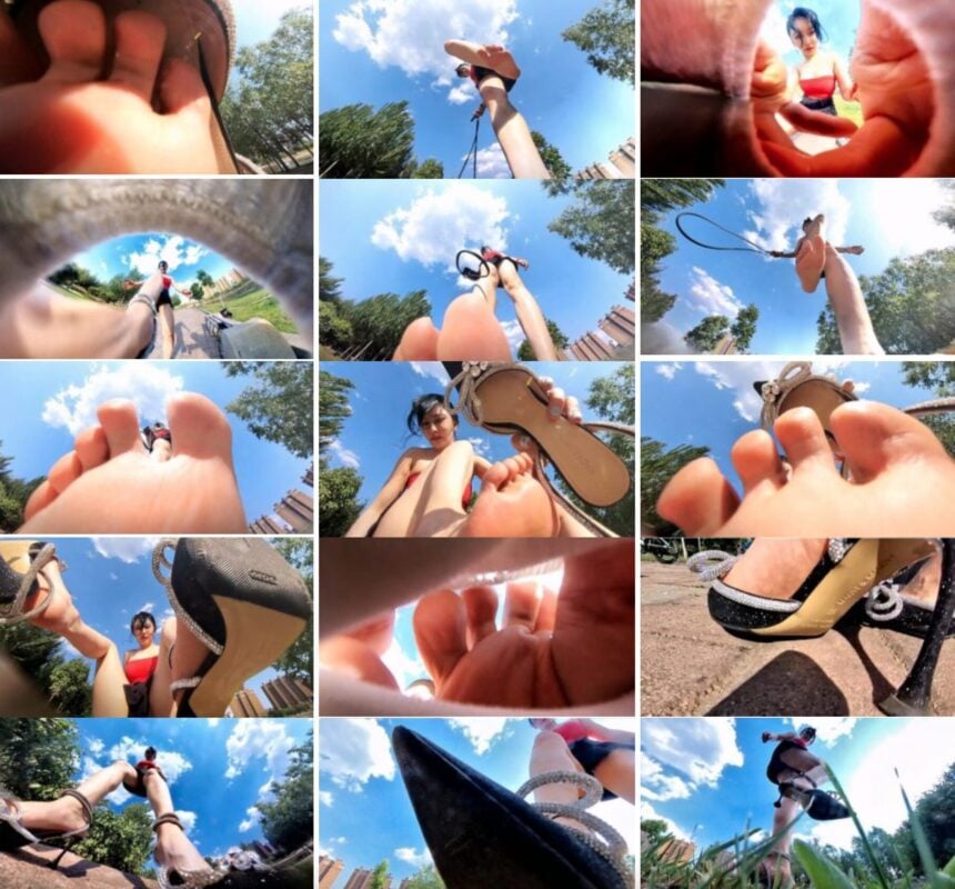 一个偷窥狂使用特技把自己变成一个小虫子，在公园的草地上伺机而动打算偷窥女孩，发现猎物后果断爬过去，在女孩下方偷窥裸足，还趴进鞋里吃残留在鞋里的脚泥。被发现后想逃跑，女孩追了过去一脚踩住成了俘虏。女孩拿着虫子一样大的小人各种玩弄，小人几次试图逃跑 都被追上来一脚踩住，小人被折磨的筋疲力尽，也逃不掉了，被女孩装进了袜子里，再把脚伸进袜子里蹂躏，把小人蹂躏的体无完肤，最后女孩要带小人回家继续玩，问小人愿不愿意，小人不想被玩弄死，坚决不从，失望的女孩非常生气，把小人塞进臭袜子里，一脚踢飞，然后最后去高高太脚用高跟鞋跺死