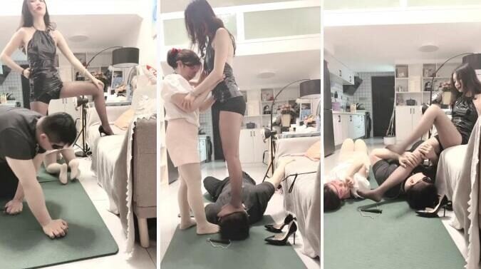 Beauty S | High heels and black stockings, full body weight trampling, couple slave riding