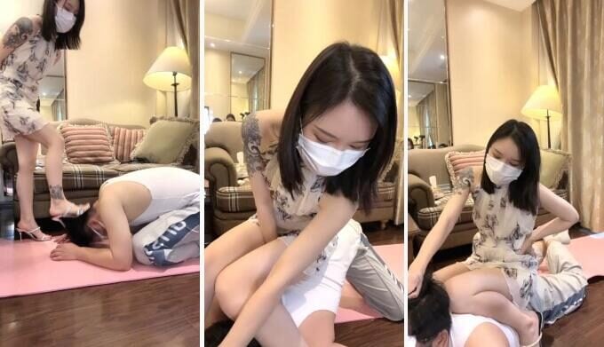 Routine live broadcast queen anchor Xiao Yues training live video replay download | Double S pull head forced holy water whip kneeling slap high heel head