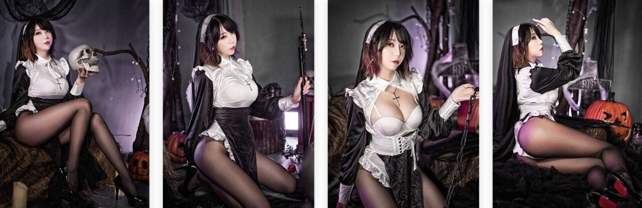 Leah梓未 | 黑丝Cosplay堕落修女-视频截图