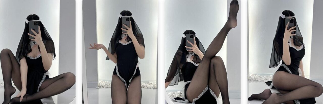 鱼神 | 黑丝Cosplay修女服（带视频）-视频截图