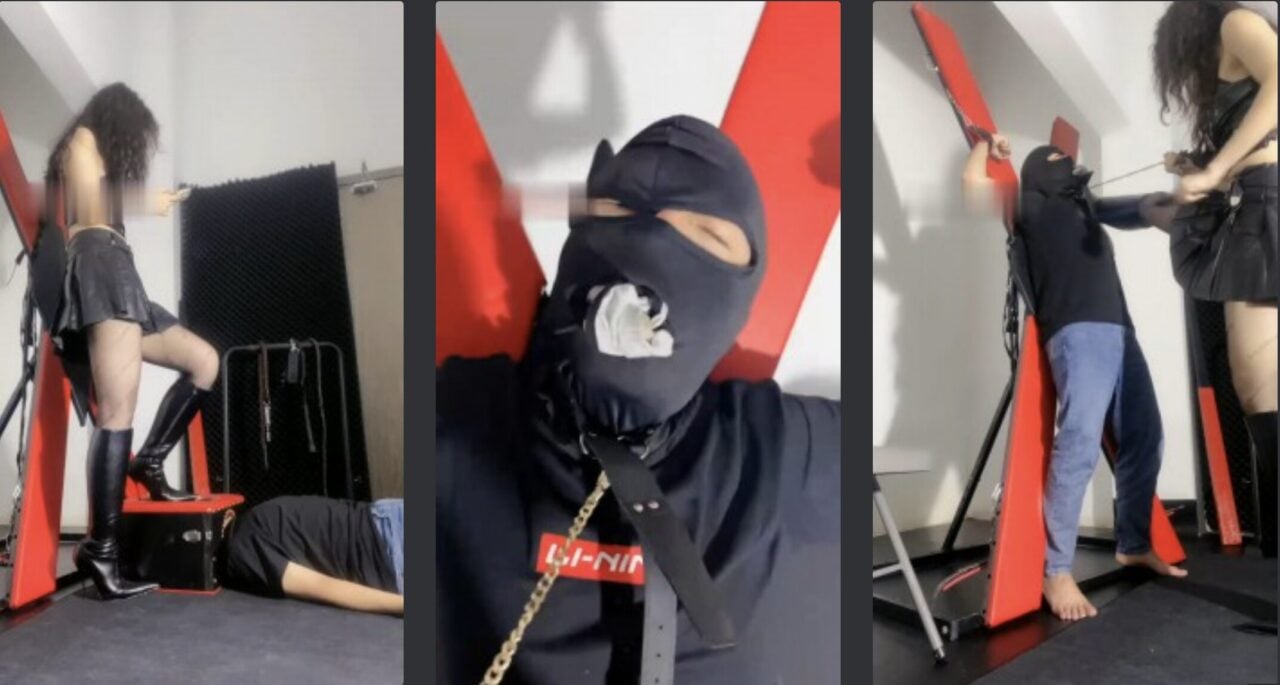 ブーツ ジアニ | ロングブーツ、黒ストッキング、女性S、パンティー、猿轡、虐待、家庭内奴隷の客体化