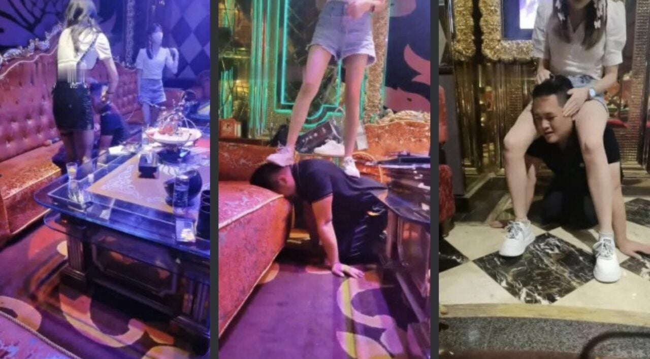 Hewei | KTV double female S riding horse trampling/licking shoe soles/smelling stinky socks and feet three perspectives full version