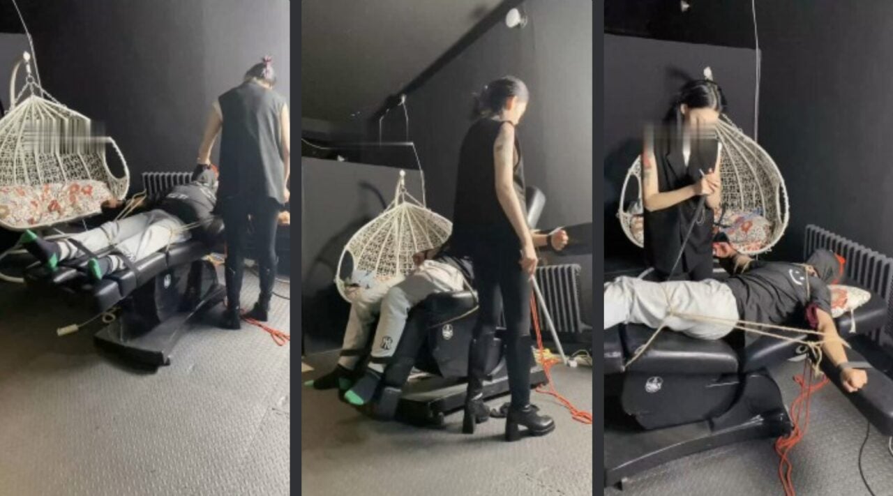 冰诺 | 捆绑刑椅丝袜塞嘴虐打-视频截图