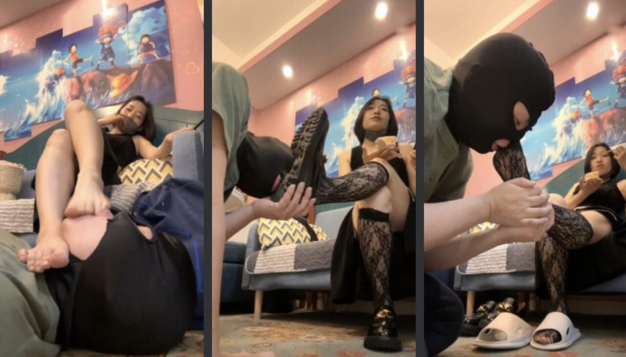 Crimson mole | Barefoot trampling feeding/fishnet stockings temptation licking/licking dirty soles