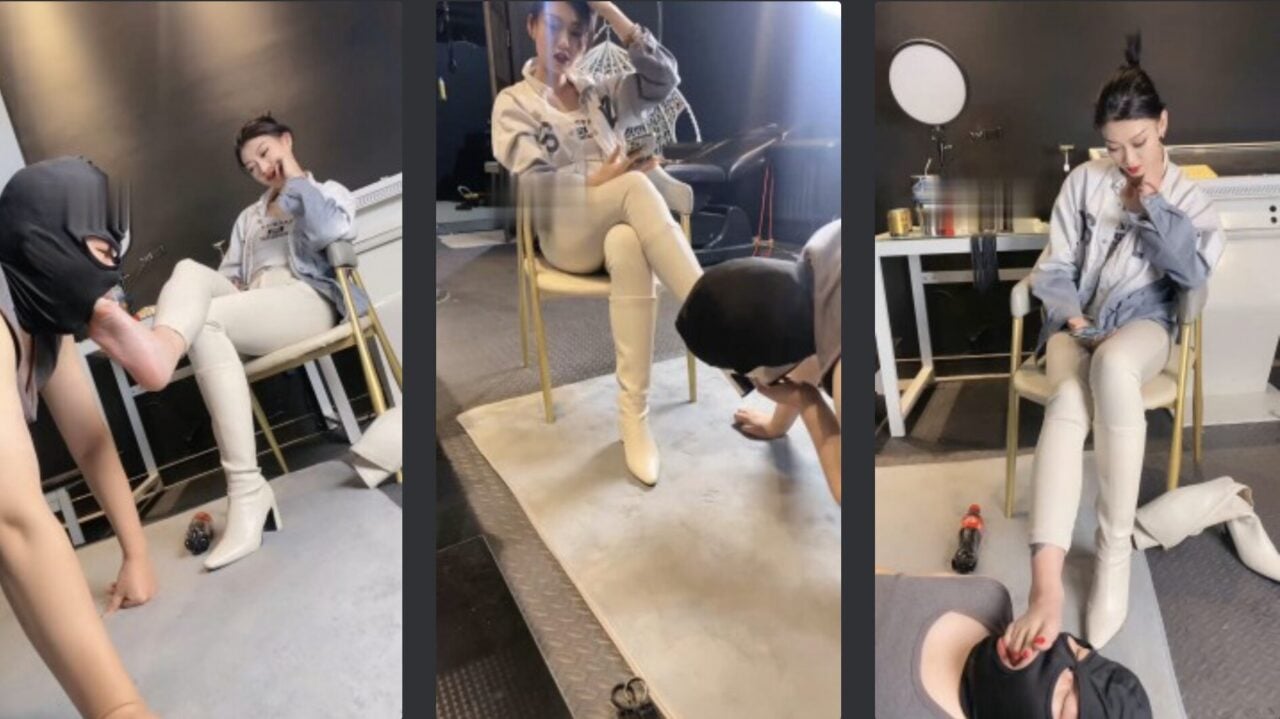 Bingnuo | Foot fetish dog carpet licking boots bare feet