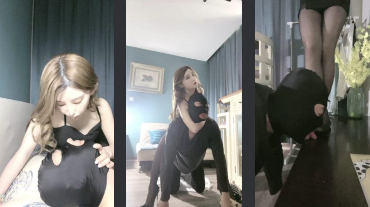 Lord Boss | Goddess with black silk and high heels drills crotch/steps on dog tongue with black silk and high heels/jumps and steps/feeds with saliva