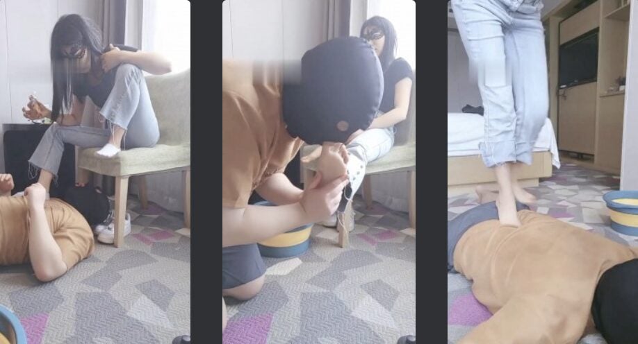 Kunshan Sancun | Little white shoes boat socks smell humiliation/trampling feeding