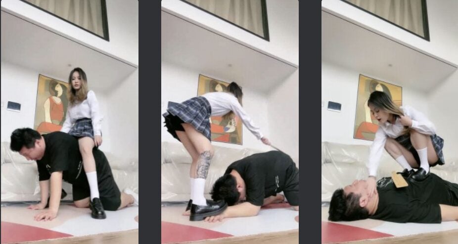 祖儿 | JK高颜值女神调踩踏骑马/裸足诱舔 双视角版-视频截图
