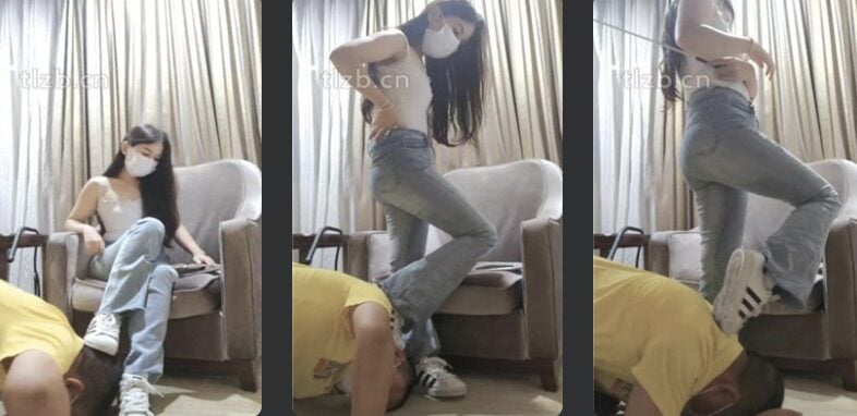 Hanako | Shell-toe white socks trample/turn hips/pull ears
